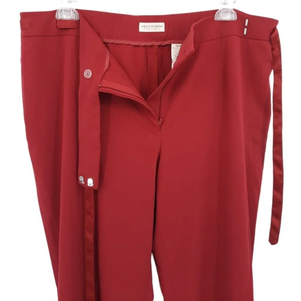 VTG 90s Apostrophe Burgundy High Rise Satin Ribbon Belt Bow Tie Dress Pants 18 - Picture 7 of 12